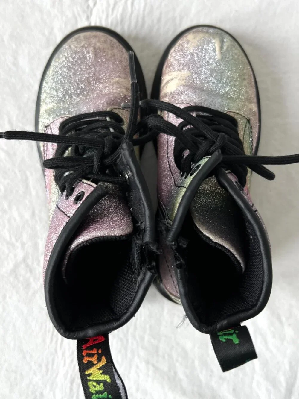 Dr Martens Boots Junior 1460 Rainbow Glitter Lace Up zip kids 13 combat docs